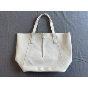 Saks Fifth Avenue Large Beige Cream Faux Leather Tote Shoulder Bag